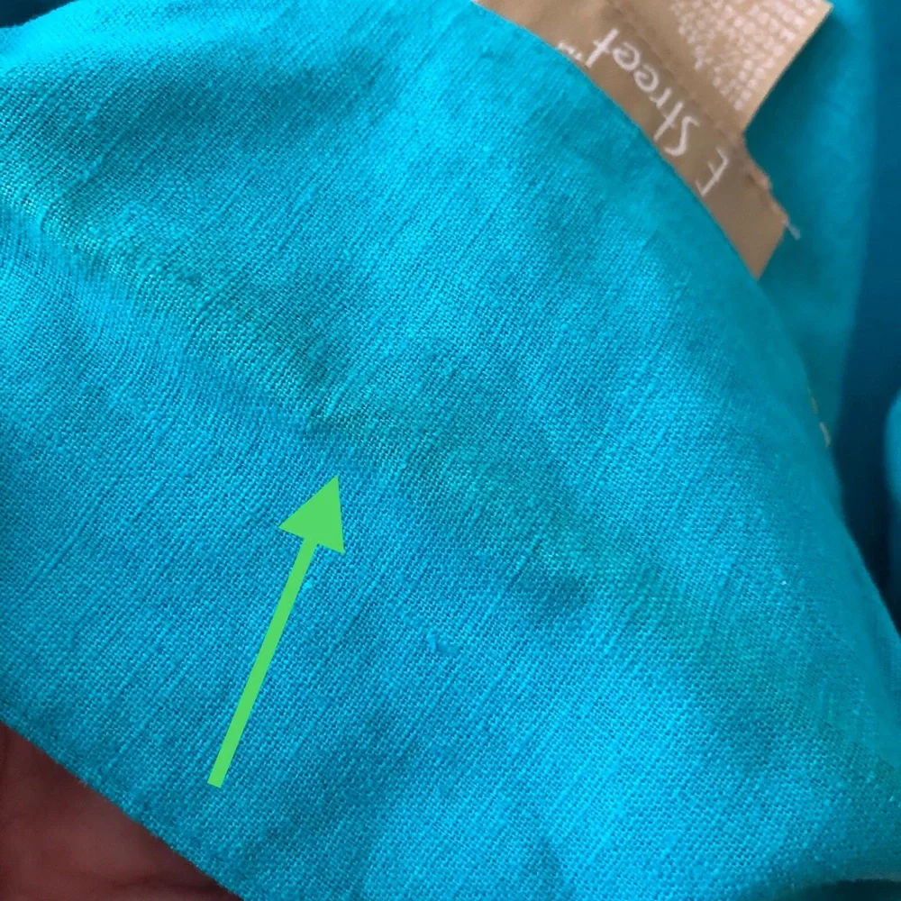 E Street Linen/Cotton Blend Button Front Embroidered Top Turquoise Size Large - Picture 9 of 10